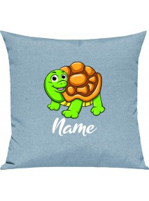 Kinder Kissen, Schildkröte Turtle mit Wunschnamen Tiere Tier Natur, Kuschelkissen Couch Deko, Farbe tuerkis