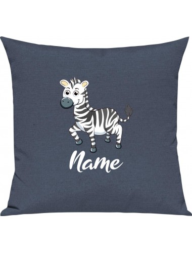 Kinder Kissen, Zebra mit Wunschnamen Tiere Tier Natur, Kuschelkissen Couch Deko, Farbe blau