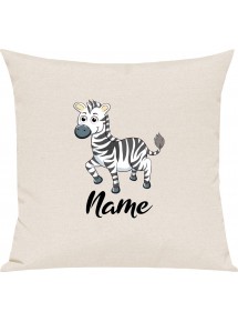 Kinder Kissen, Zebra mit Wunschnamen Tiere Tier Natur, Kuschelkissen Couch Deko, Farbe creme