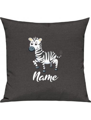 Kinder Kissen, Zebra mit Wunschnamen Tiere Tier Natur, Kuschelkissen Couch Deko, Farbe dunkelgrau