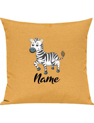 Kinder Kissen, Zebra mit Wunschnamen Tiere Tier Natur, Kuschelkissen Couch Deko, Farbe gelb
