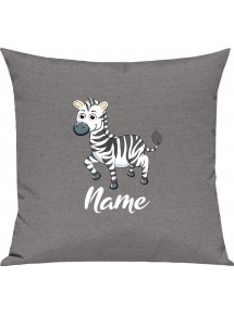 Kinder Kissen, Zebra mit Wunschnamen Tiere Tier Natur, Kuschelkissen Couch Deko, Farbe grau