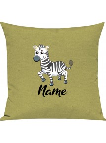 Kinder Kissen, Zebra mit Wunschnamen Tiere Tier Natur, Kuschelkissen Couch Deko, Farbe hellgruen