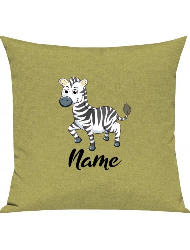 Kinder Kissen, Zebra mit Wunschnamen Tiere Tier Natur, Kuschelkissen Couch Deko, Farbe hellgruen