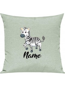 Kinder Kissen, Zebra mit Wunschnamen Tiere Tier Natur, Kuschelkissen Couch Deko, Farbe pastellgruen