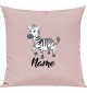 Kinder Kissen, Zebra mit Wunschnamen Tiere Tier Natur, Kuschelkissen Couch Deko, Farbe rosa