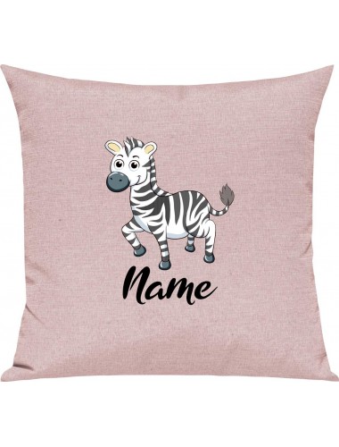 Kinder Kissen, Zebra mit Wunschnamen Tiere Tier Natur, Kuschelkissen Couch Deko, Farbe rosa