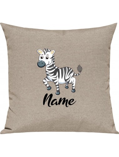 Kinder Kissen, Zebra mit Wunschnamen Tiere Tier Natur, Kuschelkissen Couch Deko, Farbe sand