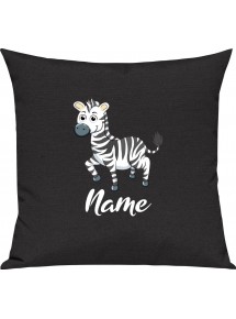 Kinder Kissen, Zebra mit Wunschnamen Tiere Tier Natur, Kuschelkissen Couch Deko, Farbe schwarz