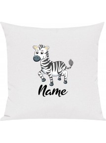 Kinder Kissen, Zebra mit Wunschnamen Tiere Tier Natur, Kuschelkissen Couch Deko, Farbe weiss