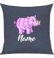 Kinder Kissen, Nashorn Rhino mit Wunschnamen Tiere Tier Natur, Kuschelkissen Couch Deko, Farbe blau
