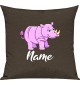 Kinder Kissen, Nashorn Rhino mit Wunschnamen Tiere Tier Natur, Kuschelkissen Couch Deko, Farbe braun