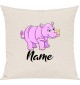 Kinder Kissen, Nashorn Rhino mit Wunschnamen Tiere Tier Natur, Kuschelkissen Couch Deko, Farbe creme