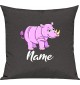 Kinder Kissen, Nashorn Rhino mit Wunschnamen Tiere Tier Natur, Kuschelkissen Couch Deko, Farbe dunkelgrau