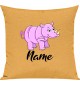 Kinder Kissen, Nashorn Rhino mit Wunschnamen Tiere Tier Natur, Kuschelkissen Couch Deko, Farbe gelb