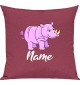 Kinder Kissen, Nashorn Rhino mit Wunschnamen Tiere Tier Natur, Kuschelkissen Couch Deko, Farbe pink