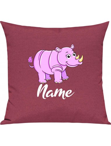 Kinder Kissen, Nashorn Rhino mit Wunschnamen Tiere Tier Natur, Kuschelkissen Couch Deko, Farbe pink