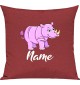Kinder Kissen, Nashorn Rhino mit Wunschnamen Tiere Tier Natur, Kuschelkissen Couch Deko, Farbe rot