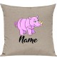 Kinder Kissen, Nashorn Rhino mit Wunschnamen Tiere Tier Natur, Kuschelkissen Couch Deko, Farbe sand