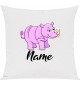 Kinder Kissen, Nashorn Rhino mit Wunschnamen Tiere Tier Natur, Kuschelkissen Couch Deko, Farbe weiss