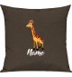 Kinder Kissen, Giraffe mit Wunschnamen Tiere Tier Natur, Kuschelkissen Couch Deko, Farbe braun
