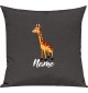 Kinder Kissen, Giraffe mit Wunschnamen Tiere Tier Natur, Kuschelkissen Couch Deko, Farbe dunkelgrau