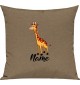 Kinder Kissen, Giraffe mit Wunschnamen Tiere Tier Natur, Kuschelkissen Couch Deko, Farbe hellbraun