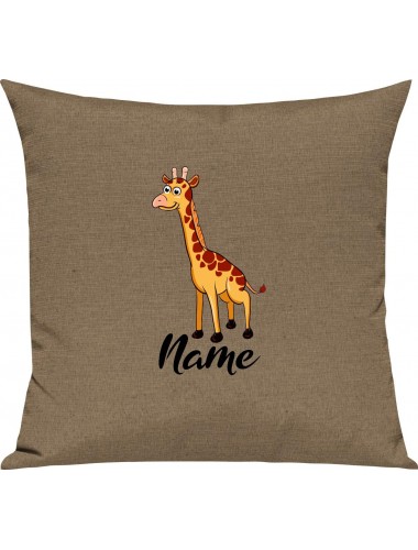 Kinder Kissen, Giraffe mit Wunschnamen Tiere Tier Natur, Kuschelkissen Couch Deko, Farbe hellbraun