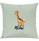 Kinder Kissen, Giraffe mit Wunschnamen Tiere Tier Natur, Kuschelkissen Couch Deko, Farbe pastellgruen