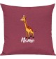 Kinder Kissen, Giraffe mit Wunschnamen Tiere Tier Natur, Kuschelkissen Couch Deko, Farbe pink