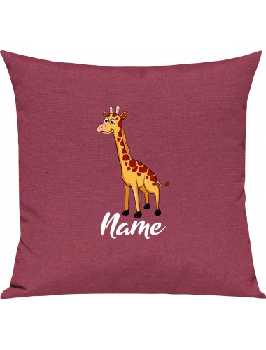 Kinder Kissen, Giraffe mit Wunschnamen Tiere Tier Natur, Kuschelkissen Couch Deko, Farbe pink