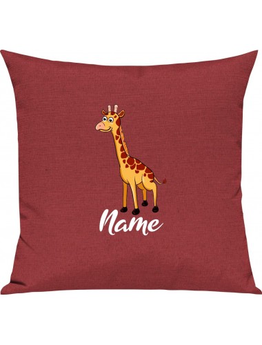 Kinder Kissen, Giraffe mit Wunschnamen Tiere Tier Natur, Kuschelkissen Couch Deko, Farbe rot
