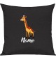 Kinder Kissen, Giraffe mit Wunschnamen Tiere Tier Natur, Kuschelkissen Couch Deko, Farbe schwarz