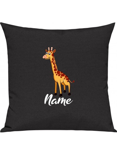 Kinder Kissen, Giraffe mit Wunschnamen Tiere Tier Natur, Kuschelkissen Couch Deko, Farbe schwarz