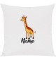 Kinder Kissen, Giraffe mit Wunschnamen Tiere Tier Natur, Kuschelkissen Couch Deko, Farbe weiss