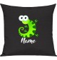 Kinder Kissen, Gecko Leguan Eidechse mit Wunschnamen Tiere Tier Natur, Kuschelkissen Couch Deko, Farbe schwarz