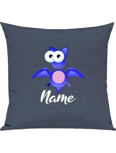 Kinder Kissen, Fledermaus Bat mit Wunschnamen Tiere Tier Natur, Kuschelkissen Couch Deko, Farbe blau