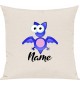 Kinder Kissen, Fledermaus Bat mit Wunschnamen Tiere Tier Natur, Kuschelkissen Couch Deko, Farbe creme