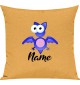 Kinder Kissen, Fledermaus Bat mit Wunschnamen Tiere Tier Natur, Kuschelkissen Couch Deko, Farbe gelb