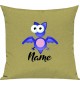 Kinder Kissen, Fledermaus Bat mit Wunschnamen Tiere Tier Natur, Kuschelkissen Couch Deko, Farbe hellgruen