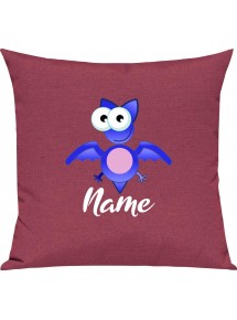 Kinder Kissen, Fledermaus Bat mit Wunschnamen Tiere Tier Natur, Kuschelkissen Couch Deko, Farbe pink