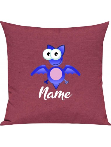 Kinder Kissen, Fledermaus Bat mit Wunschnamen Tiere Tier Natur, Kuschelkissen Couch Deko, Farbe pink
