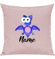 Kinder Kissen, Fledermaus Bat mit Wunschnamen Tiere Tier Natur, Kuschelkissen Couch Deko, Farbe rosa