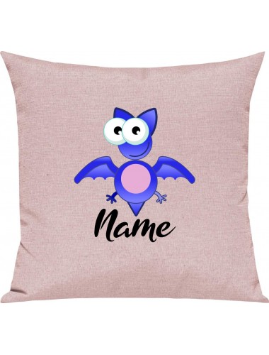 Kinder Kissen, Fledermaus Bat mit Wunschnamen Tiere Tier Natur, Kuschelkissen Couch Deko, Farbe rosa