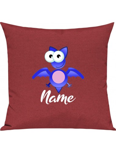 Kinder Kissen, Fledermaus Bat mit Wunschnamen Tiere Tier Natur, Kuschelkissen Couch Deko, Farbe rot