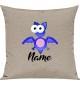 Kinder Kissen, Fledermaus Bat mit Wunschnamen Tiere Tier Natur, Kuschelkissen Couch Deko, Farbe sand