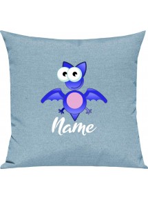 Kinder Kissen, Fledermaus Bat mit Wunschnamen Tiere Tier Natur, Kuschelkissen Couch Deko, Farbe tuerkis