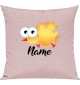 Kinder Kissen, Vogel Spatz Bird mit Wunschnamen Tiere Tier Natur, Kuschelkissen Couch Deko, Farbe rosa
