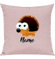 Kinder Kissen, Igel Hedgehog mit Wunschnamen Tiere Tier Natur, Kuschelkissen Couch Deko, Farbe rosa