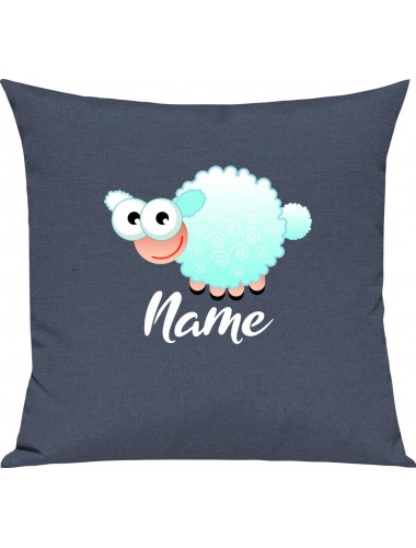 Kinder Kissen, Schaf Schäfchen Sheep mit Wunschnamen Tiere Tier Natur, Kuschelkissen Couch Deko, Farbe blau